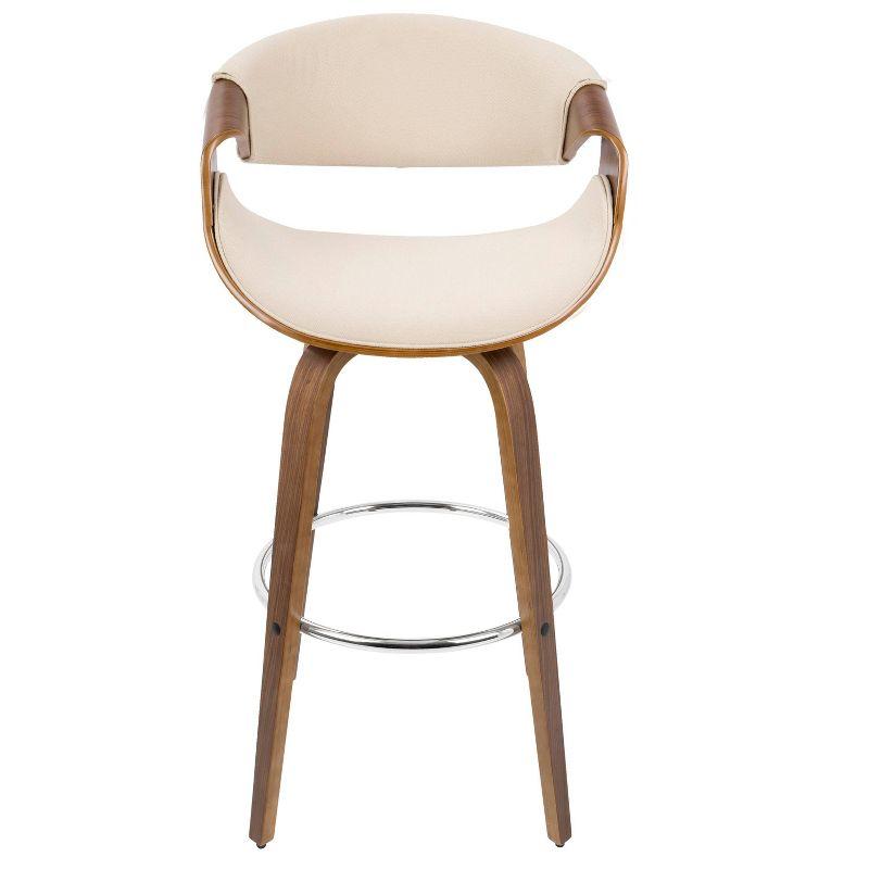 Set of 2 Curvini Mid-Century Modern Bar Height Barstools Walnut/Cream - LumiSource: Swivel, Padded Back, Wood Frame