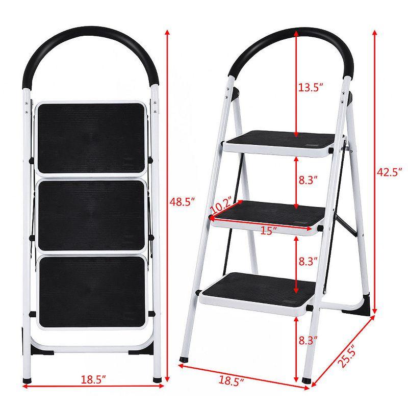 Costway 3 Step Lightweight Ladder HD Platform Foldable Stool 330 LB Cap. Saving Space