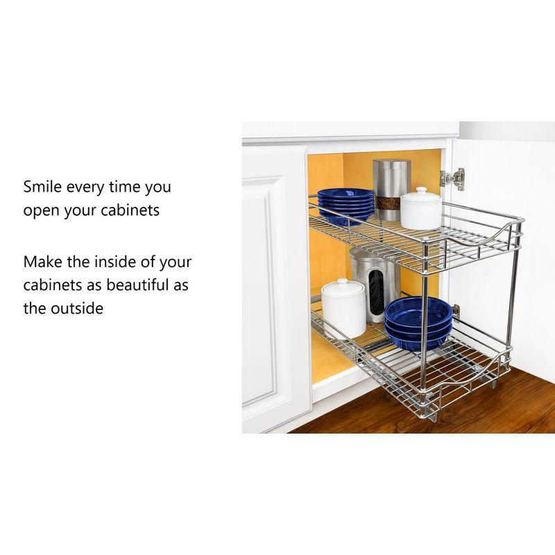LYNK PROFESSIONAL Pull Out Cabinet Organizer (2 Tier) Slide Out Drawers for Kitchen, Chrome