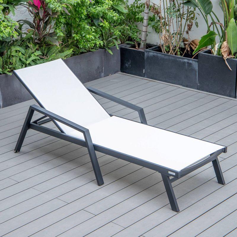 LeisureMod Marlin Patio Sling Chaise Lounge Chair With Arms in Black Aluminum