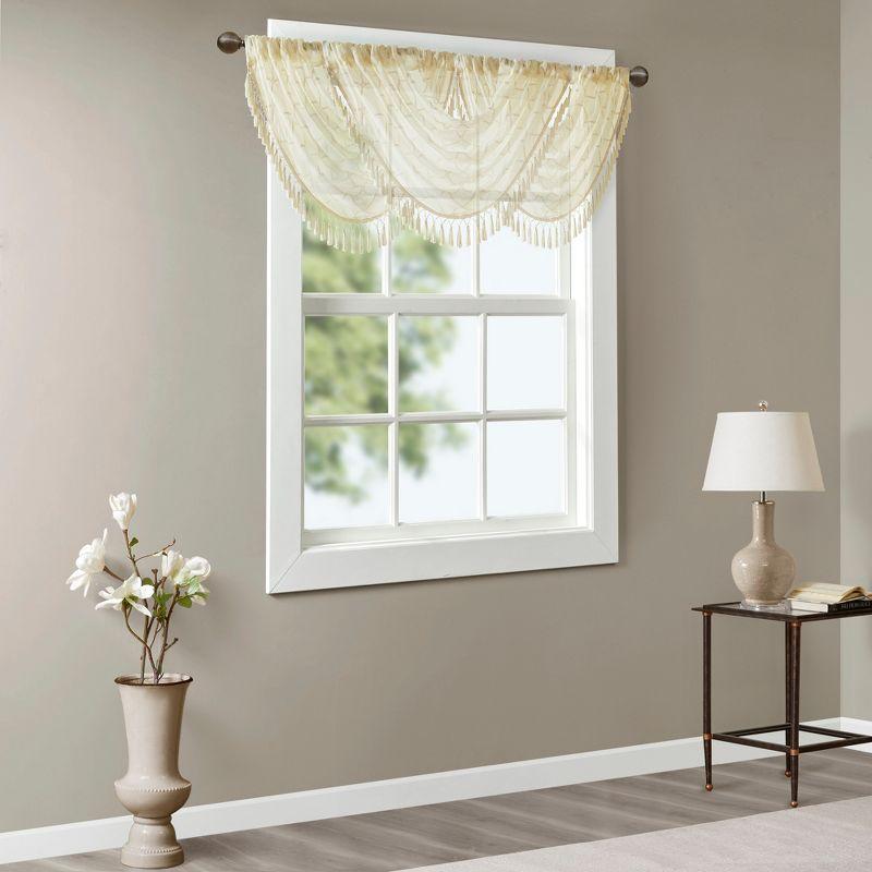 Madison Park Irina Diamond Sheer Embroidered Single Waterfall Valance