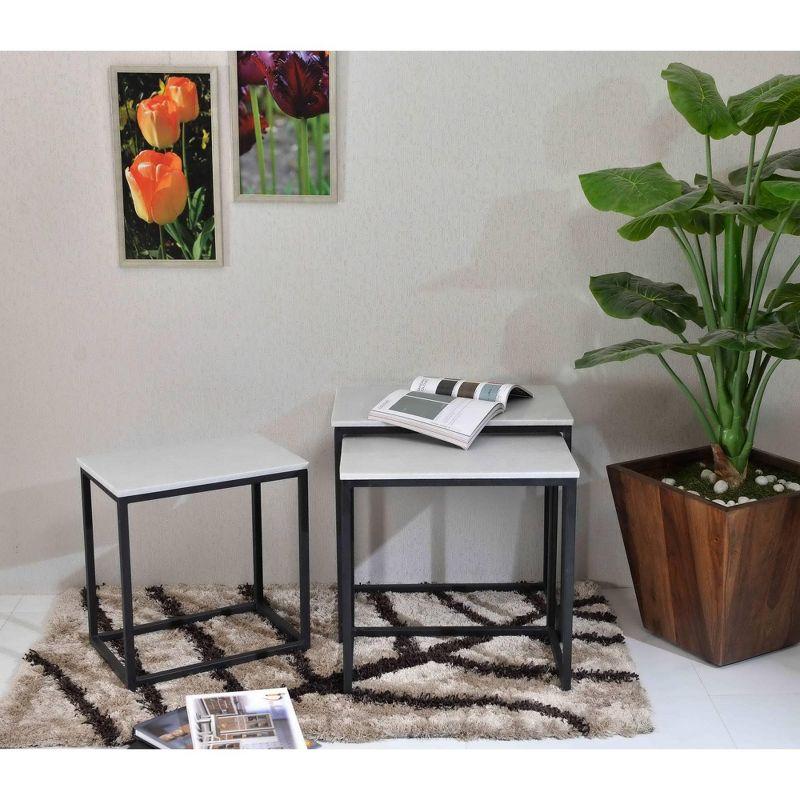 Ponga Black Iron and White Marble Rectangular Nesting Tables Set of 3