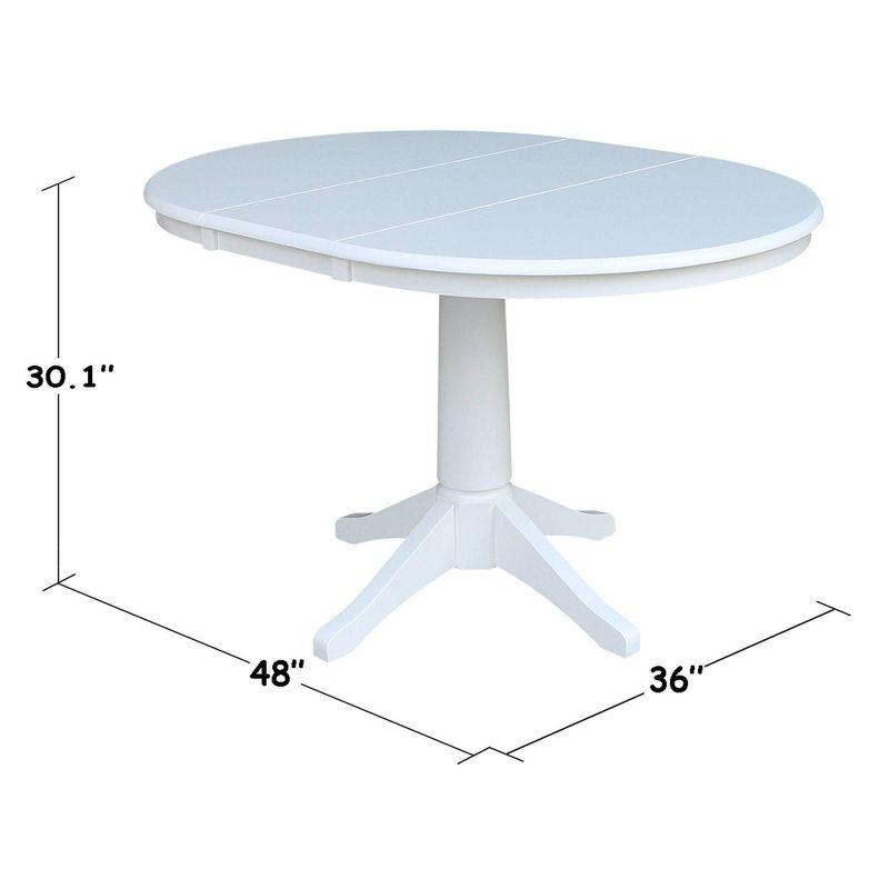 36" Magnolia Round Top Dining Table with 12" Leaf White - International Concepts: Hardwood Pedestal, Seats 4