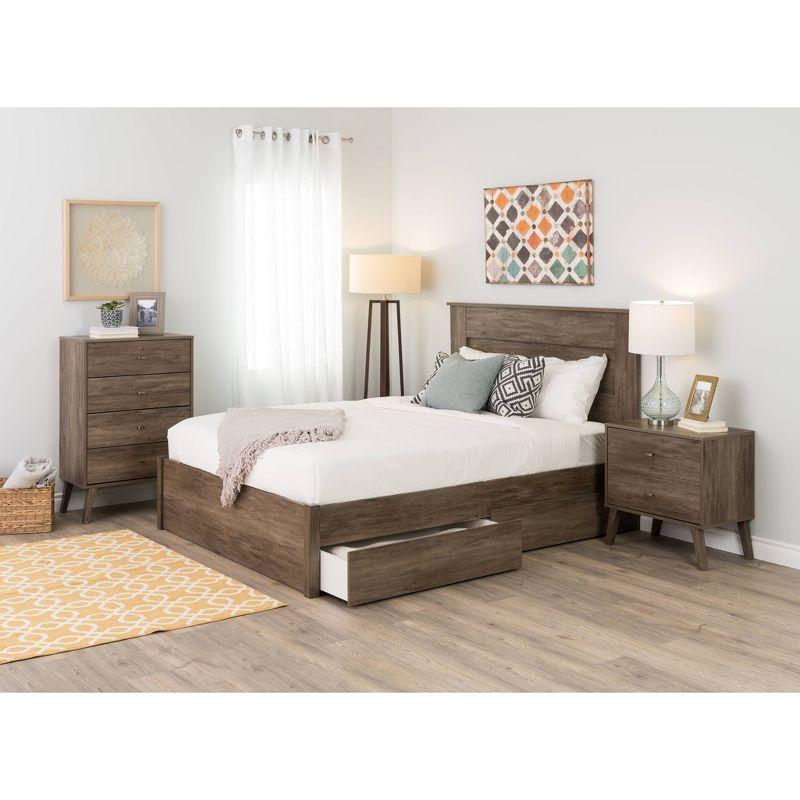 Mid-Century Modern 4 Drawer Chest Drifted Gray - Prepac: Sleek Bedroom Storage, Brass Knobs