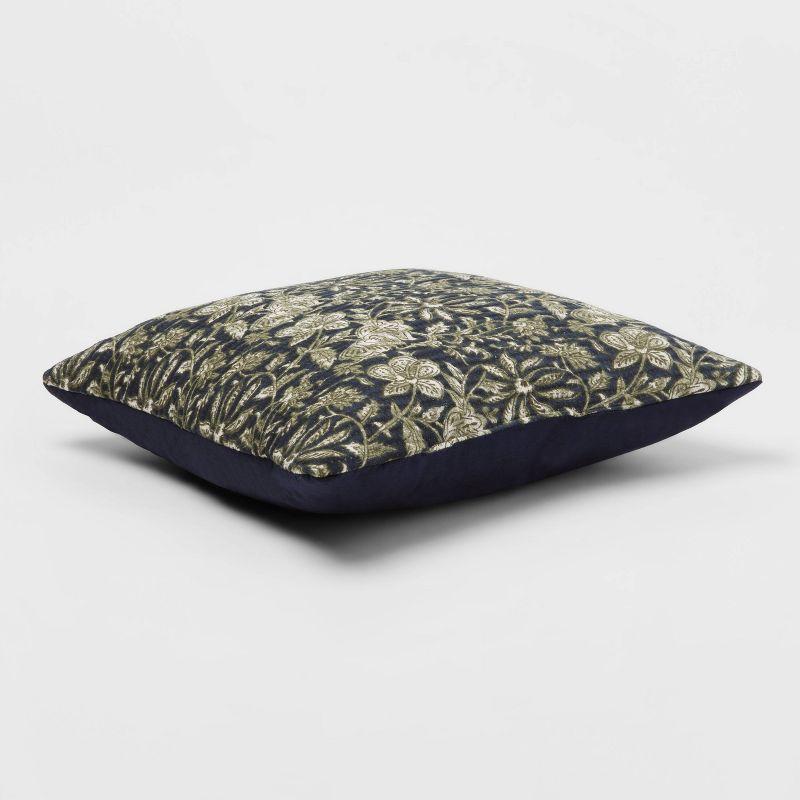 Square Double Cloth Printed Decorative Throw Pillow Navy/Green/Cream - Threshold™: Cotton Fabric, Botanical Pattern, Indoor Use