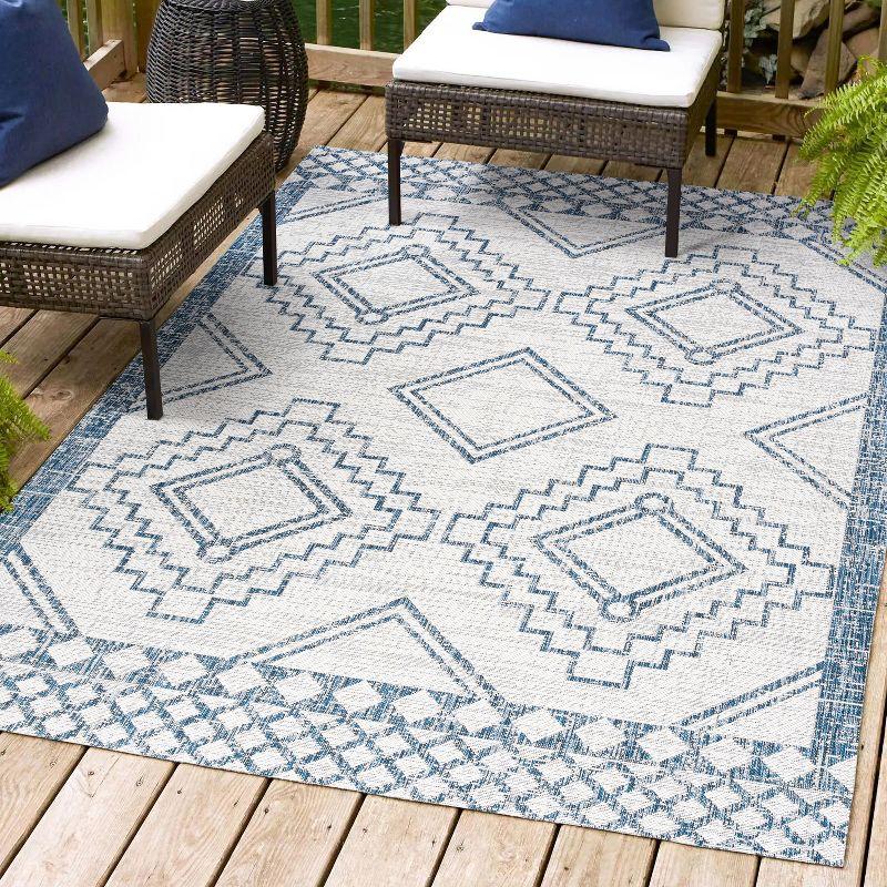 3'x5' Marokko Diamond  Medallion Indoor/Outdoor Area Rug, Ivory/Blue - JONATHAN Y