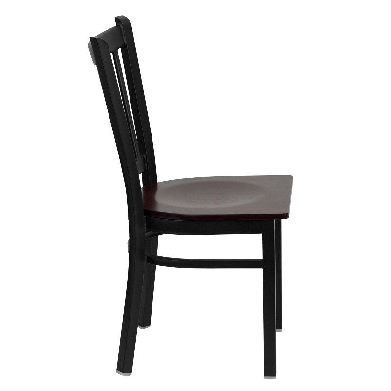 Windsor High Slat Side Chair in Black Steel with Mahogany Wood Seat