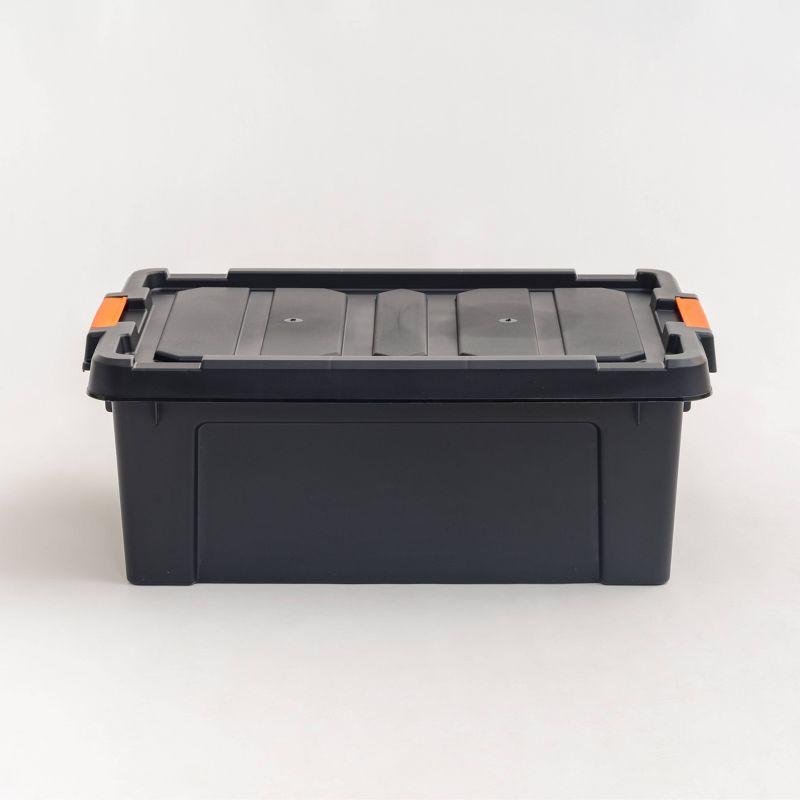 Rugged Black 47 Qt. Stackable Heavy-Duty Storage Bin with Secure Lid