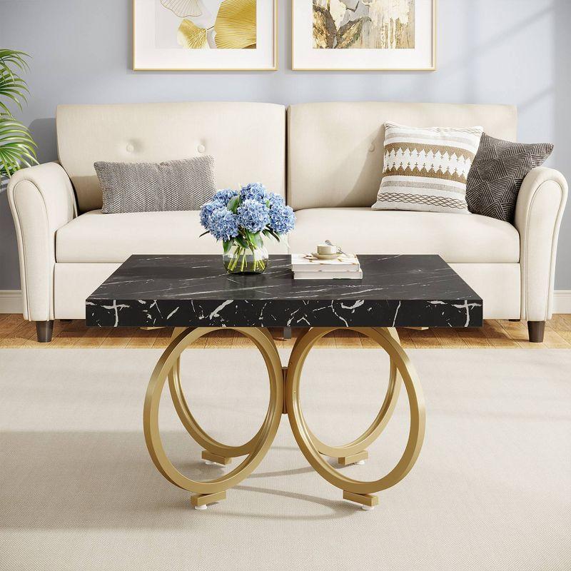 Tribesigns Square Coffee Table, 31.5" Modern Cocktail Table with Geometric Frame, Faux Marble Center Table Tea Table for living room