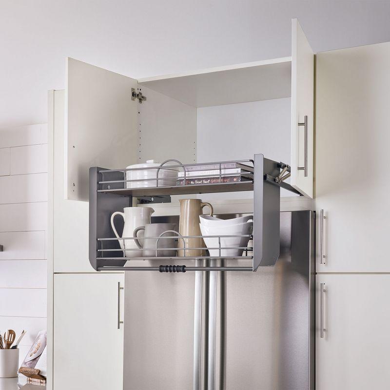 Rev-A-Shelf 24" Pull Down Heavy Duty Shelf Organizer for Tall Kitchen/ Bathroom, Dual Tier Wall Mounted Pantry Storage, Chrome, 5PD-24FOG