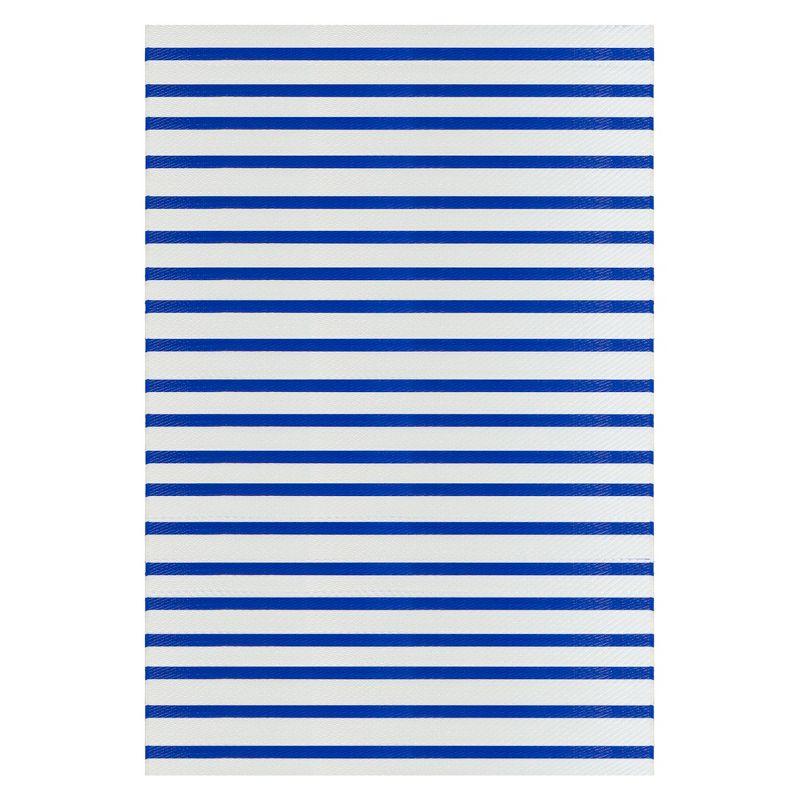 4' x 6' Blue and White Striped Synthetic Outdoor Rug