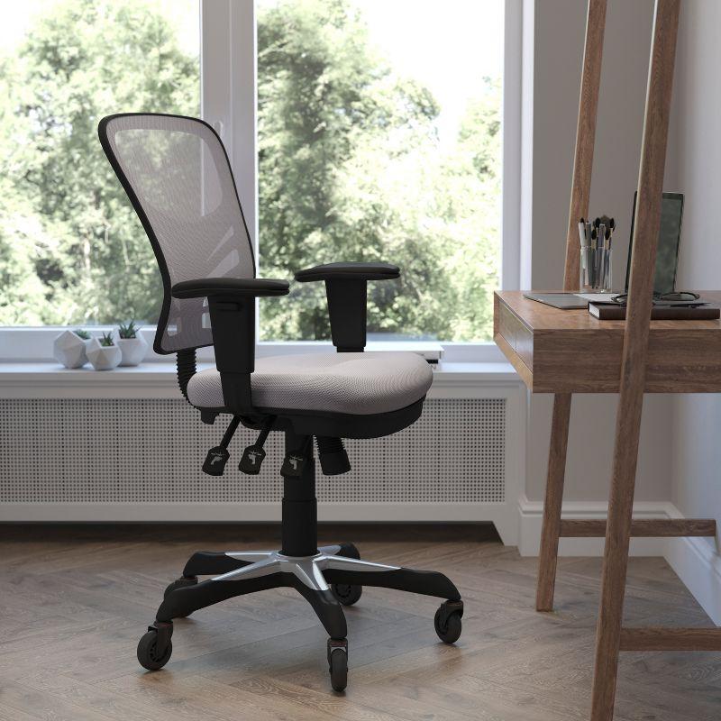 Flash Furniture Nicholas Mid-Back Gray Mesh Multifunction Executive Swivel Ergonomic Office Chair with Adjustable Arms and Transparent Roller Wheels