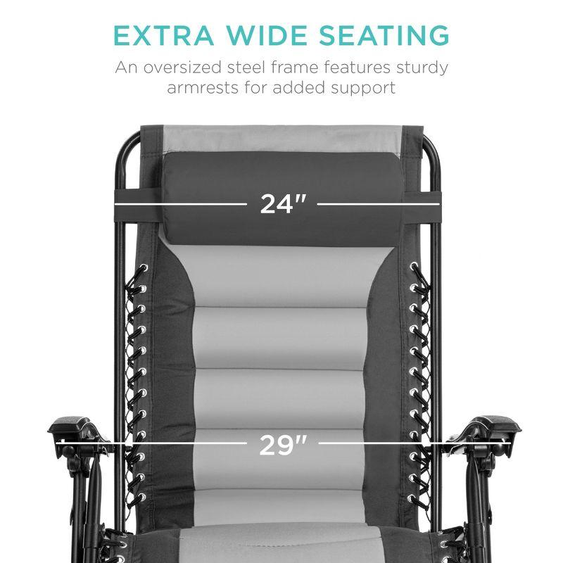 Best Choice Products Oversized Padded Zero Gravity Chair, Folding Outdoor Patio Recliner w/ Side Tray - Gray/Light Gray