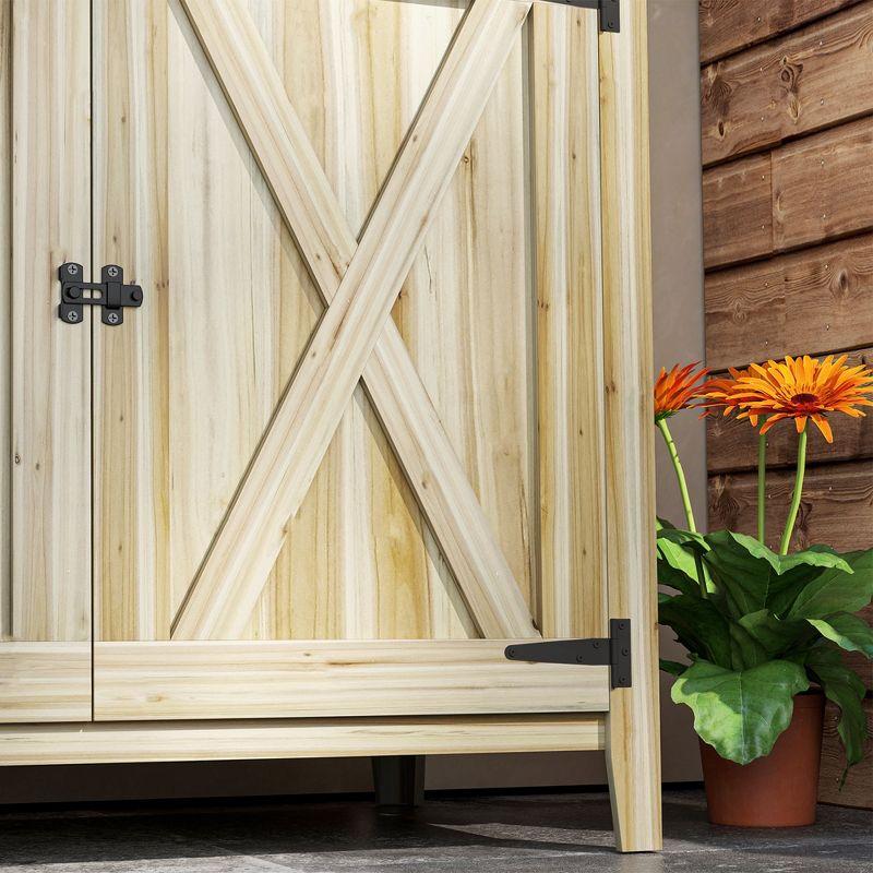 Outsunny Wood Outdoor Storage Cabinet, Compact Garden Shed Potting Shed with Shelf and Double Doors, Natural Wood