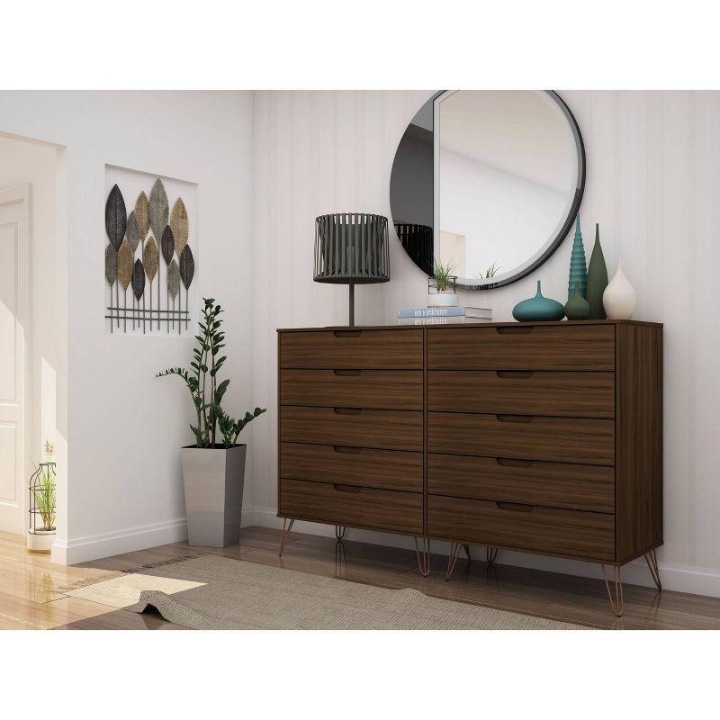 Rockefeller 10-Drawer Brown MDF Double Tall Dresser