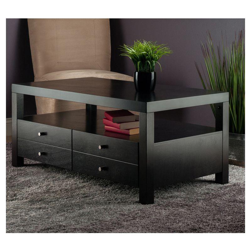 Copenhagen Coffee Table Espresso - Winsome: 2 Drawers, Open Shelf, Rectangular Wood Composite