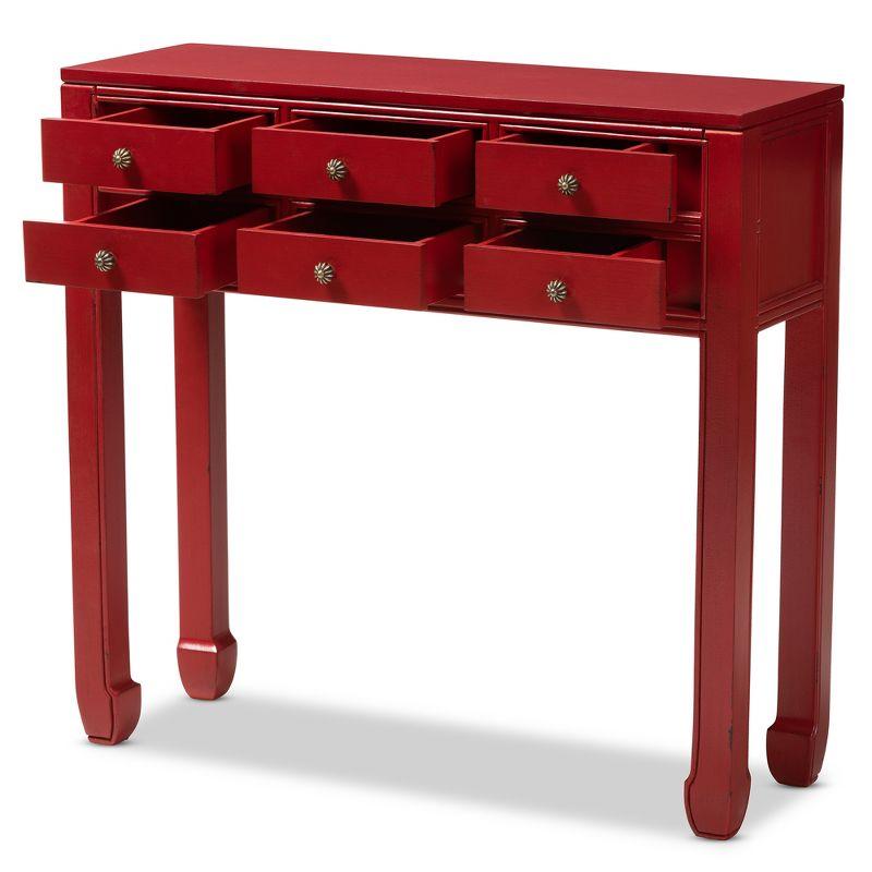 Pomme Accent 6 Drawer Console Table Red - Baxton Studio