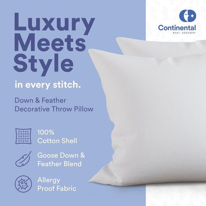 ContinentalBedding Square White Throw Pillow Insert 2 Pack - 100% Cotton Cover, Microfiber Down Alternative Fill, Multiple Sizes (Set of 2)
