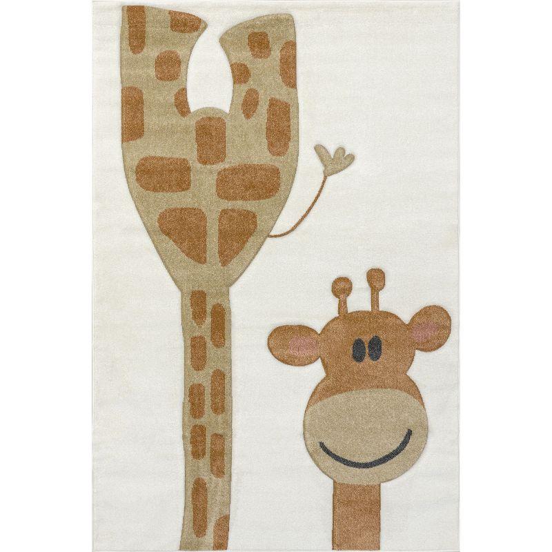 Ivory Rectangular 4' x 6' Kids Synthetic Area Rug