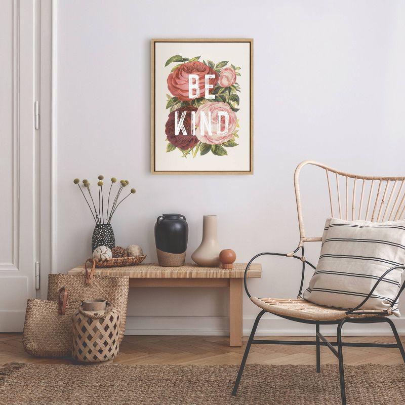 18" x 24" Sylvie Vintage Flowers Be Kind Framed Canvas by the Creative Bunch Studio Natural - Kate & Laurel All Things Decor: Modern Style