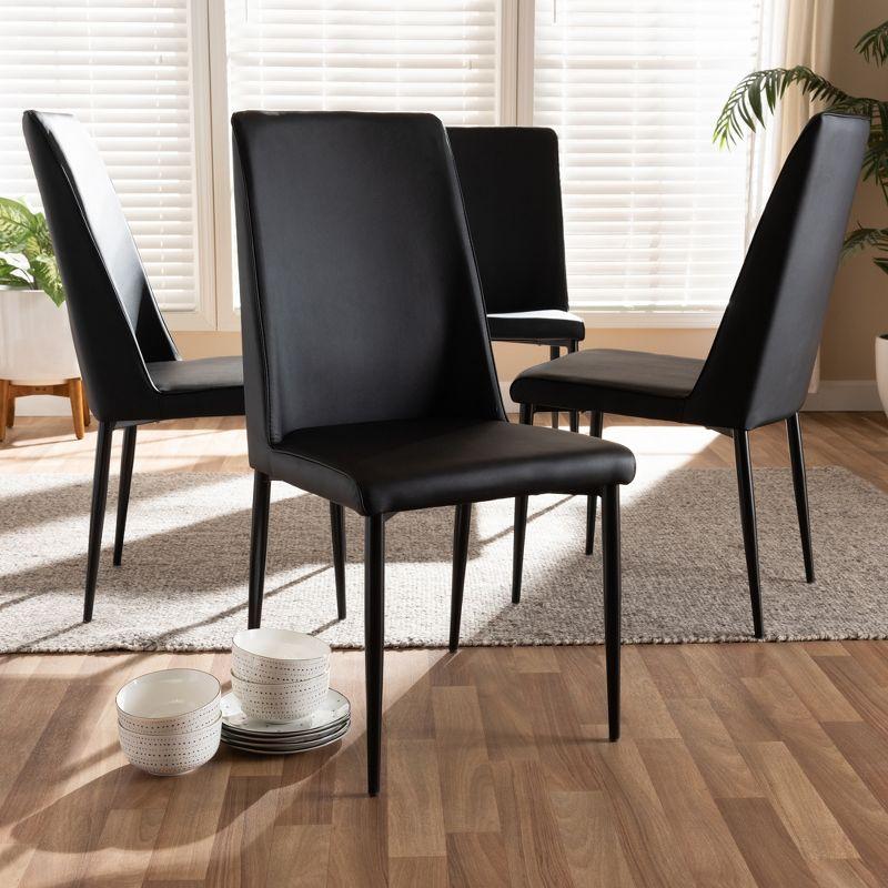 Set of 4 Contemporary Black Faux Leather Upholstered Parsons Chairs