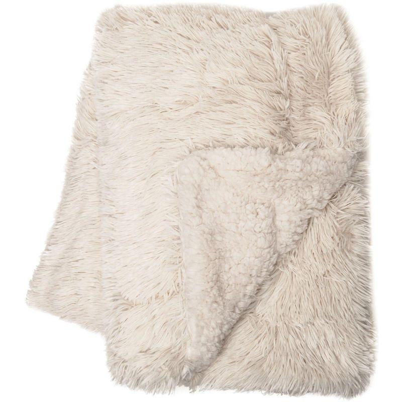 Chanasya Solid Faux Long Fur Fuzzy Throw Blanket - 90" x 66" (Twin Size) - Creme