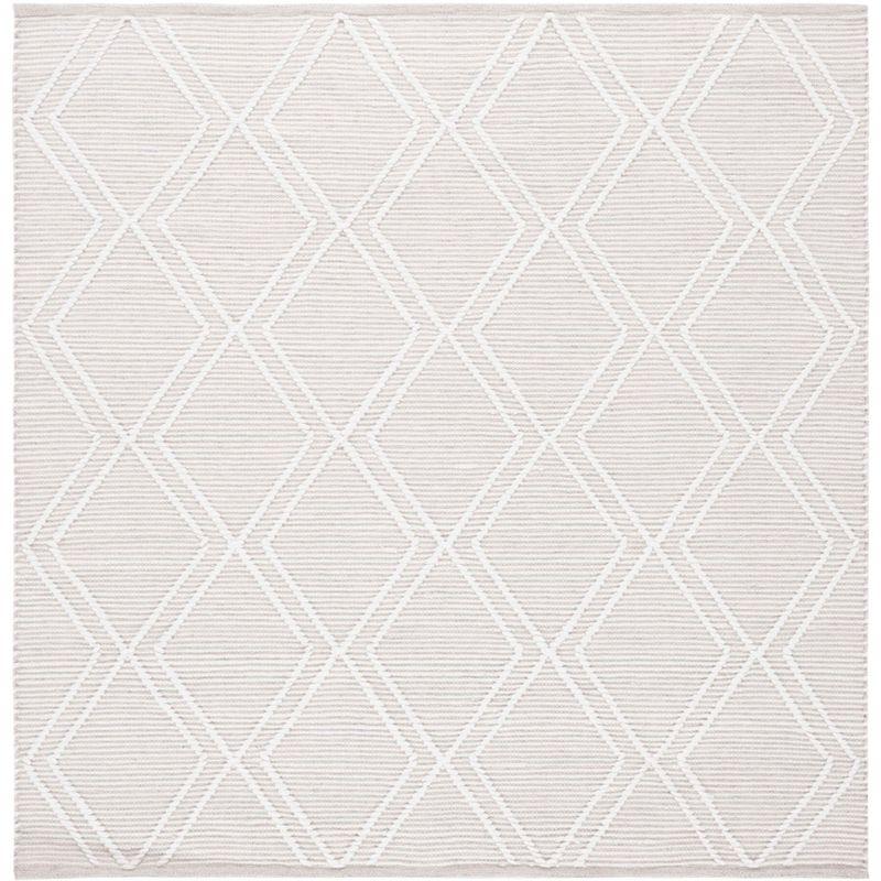 Light Grey and Ivory Square Flatweave Wool Rug