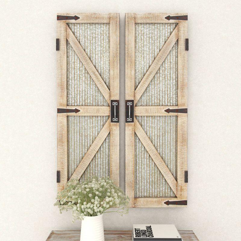 Metal Barn Door Wall Decor Set of 2 Silver - Olivia & May: Iron Crafted, Vertical Orientation, Farmhouse Style