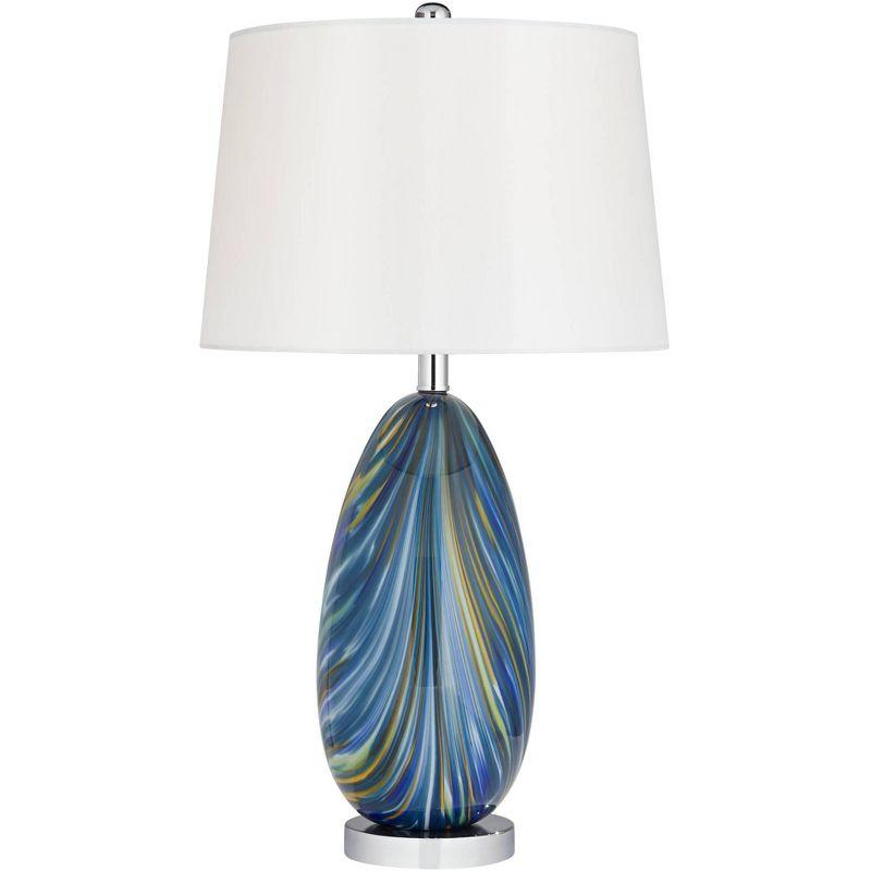 Possini Euro Design Modern Table Lamp with USB Charging Port 27" Tall Multi Blue Art Glass White Drum Shade for Living Room Bedroom (Color May Vary)