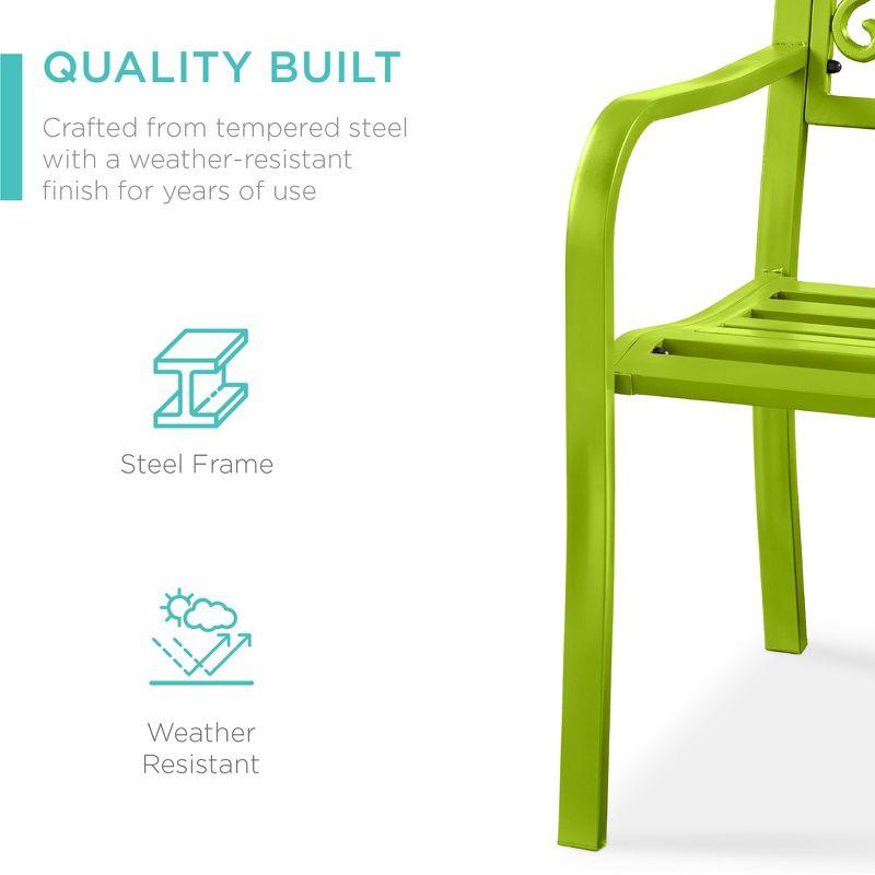 World Menagerie Outdoor Steel Bench with Floral Backrest & Slatted Seat, Marigold for Garden, Patio, Porch, Lawn, and Deck