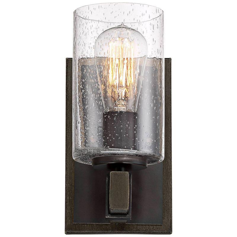 Franklin Iron Works Poetry Industrial Rustic Wall Light Sconce Bronze Wood Grain Hardwire 4 3/4" Fixture Clear Seedy Glass Shade for Bedroom Bathroom