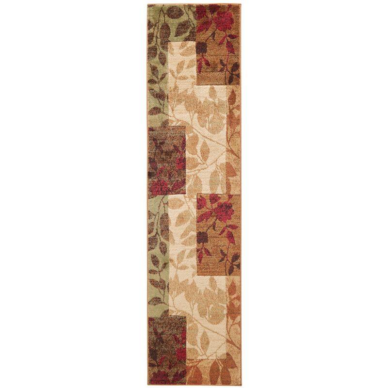 Beige and Brown Tufted Floral Synthetic Runner Rug