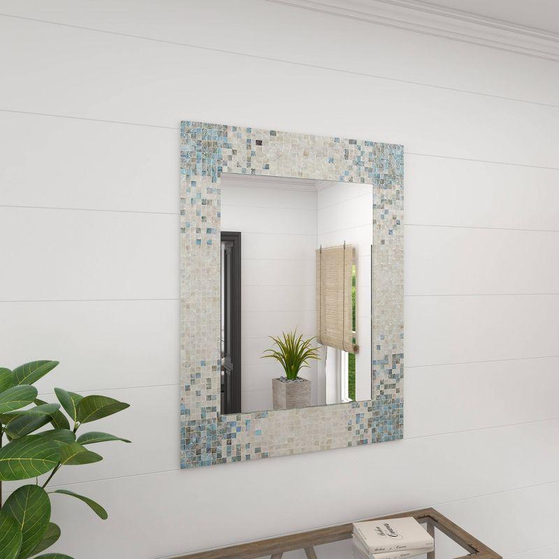 Mother of Pearl Handmade Mosaic Wall Mirror with Blue Corners Cream - Olivia & May