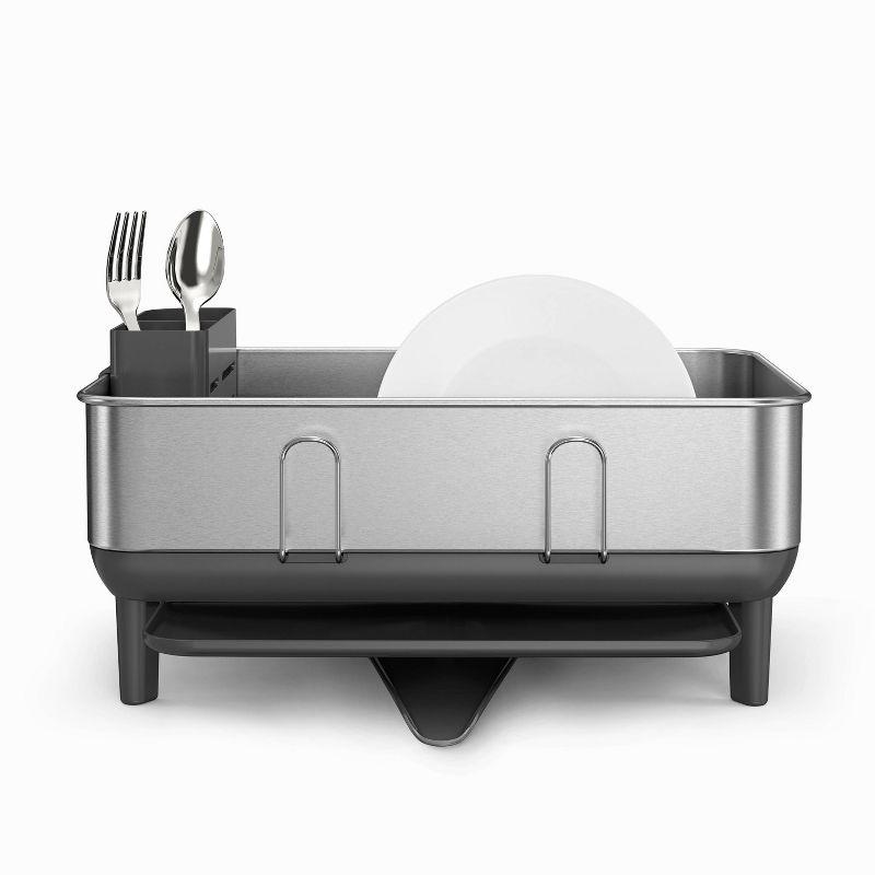 simplehuman Compact Kitchen Dish Drying Rack with Swivel Spout, Fingerprint-Proof Stainless Steel Frame