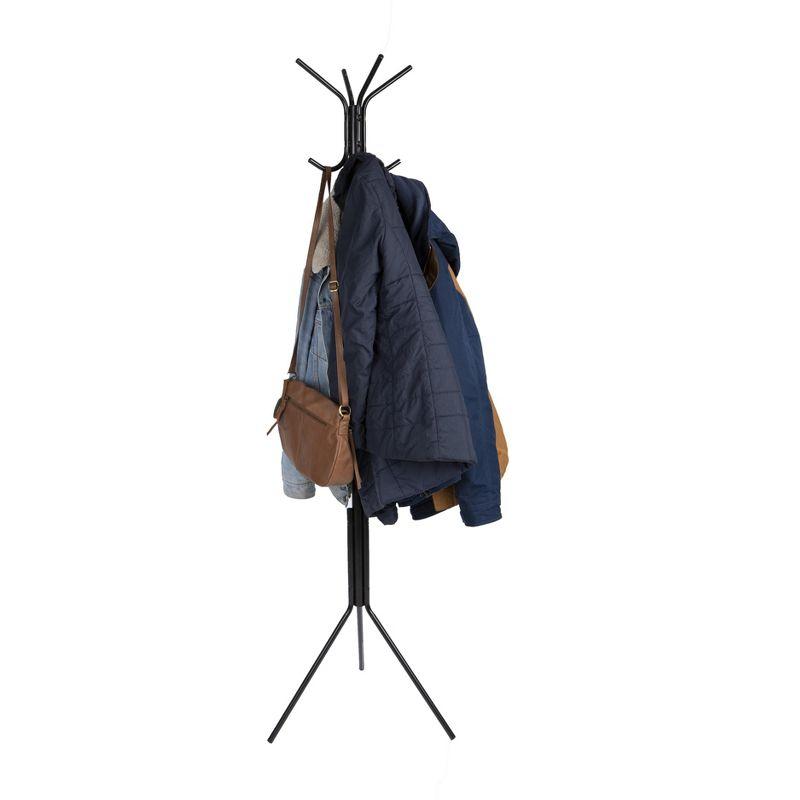 Coat Rack, Hall Tree, Freestanding, Coat Tree, Hat, Jacket, Purse, Metal, 14.75"L x 16.5"W x 69"H