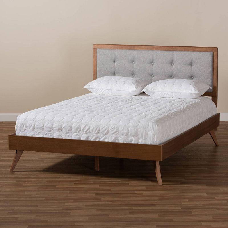 Queen Ines Walnut Finished Wood Platform Bed Gray - Baxton Studio: Mid-Century Design, Tapered Legs, No Box Spring Required