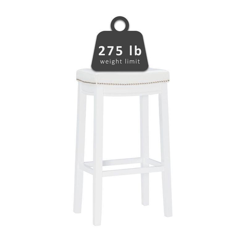 Linon Claridge Backless Faux Leather Nailhead Saddle Barstool Black/White: Upholstered, Rubberwood Legs, Footrest