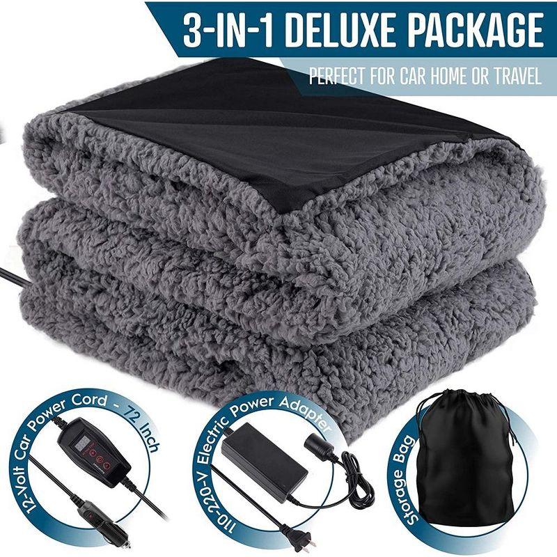 Zone Tech Faux Shearling Fleece Travel Blanket ,Grey Soft Plush Warm Comfortable Car Seat 59"x43” Blanket, Great for Winter, Home, Office and Camping