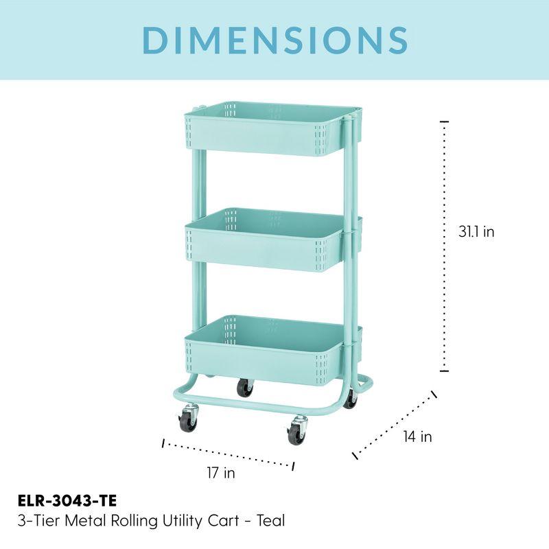 ECR4Kids 3-Tier Metal Rolling Utility Cart, Multipurpose Storage