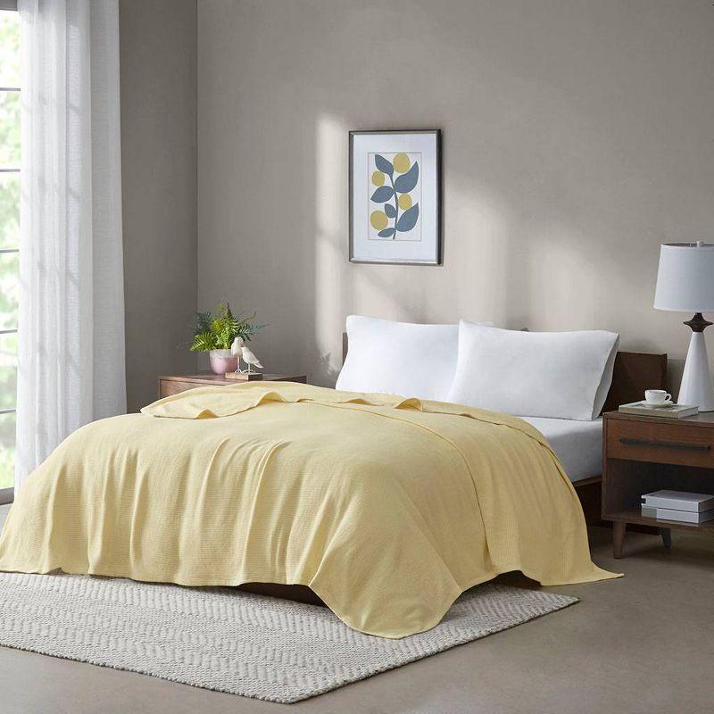 Luxury Freshspun King-Size Yellow Cotton Basketweave Blanket