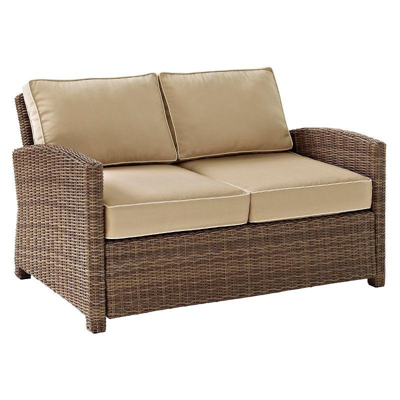 Sand and Brown Wicker Lawson Outdoor Loveseat