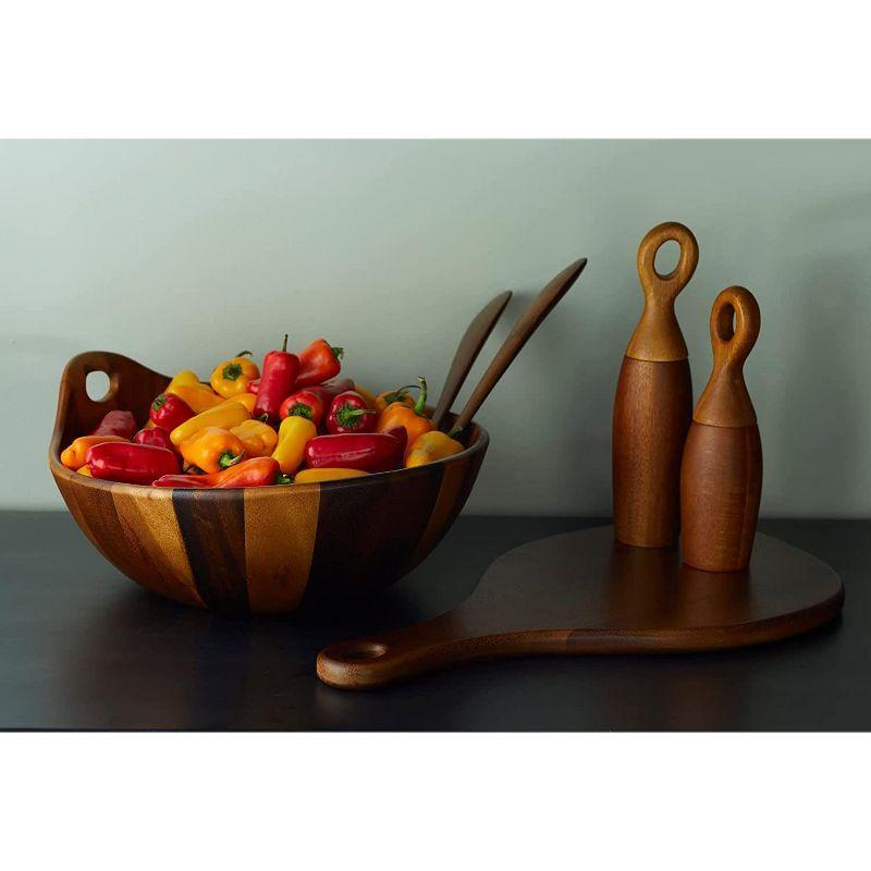 Acacia Wood Salad Bowl with Servers, 13-Inch, 3-Piece Set