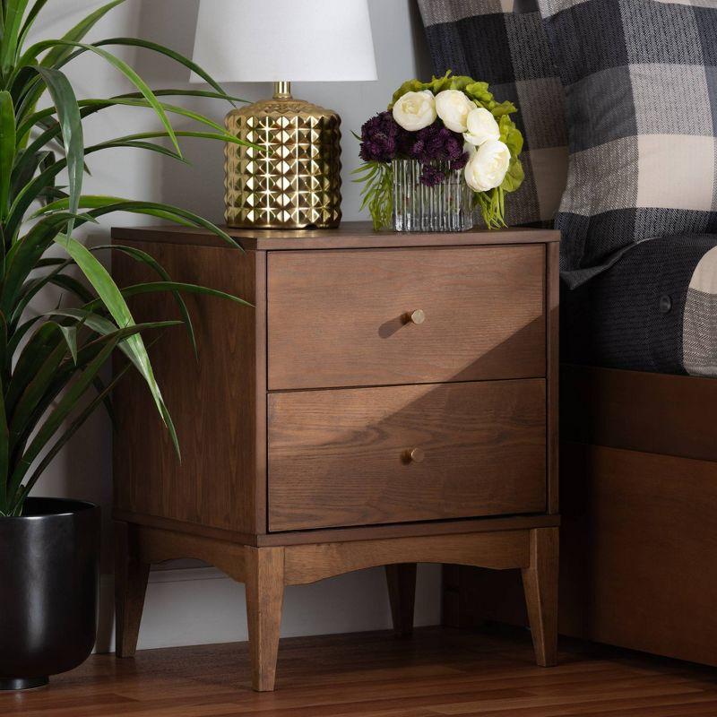 Ash Walnut 2-Drawer Mid-Century Modern Nightstand