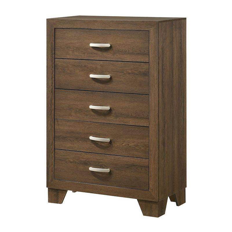 32" Brown Oak 5-Drawer Chest with Metal Handles