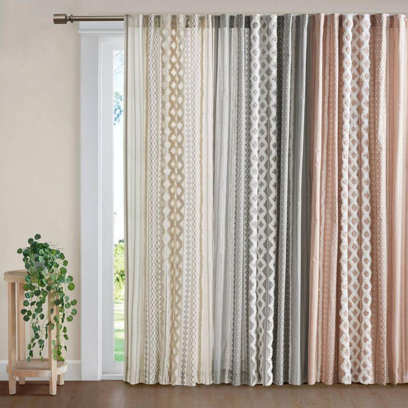 Ivory Cotton Chenille Stripe Room Darkening Curtain Panel