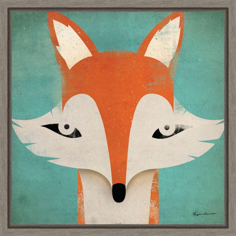 Whimsical Fox Print on Canvas with Gray Frame, 16x16