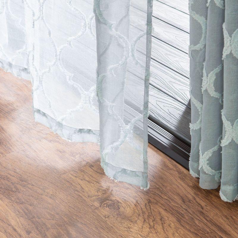 Chanasya 2pk Moroccan Embroidered Grommet Textured Sheer Window Curtain Panels - Set of 2 - 52 x 63 Inches Long - Tan Turquoise