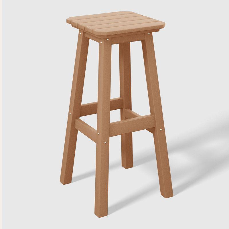 WestinTrends Malibu 29" All Weather Hdpe Outdoor Patio Square Backless Bar Stool (Set of 3), Teak
