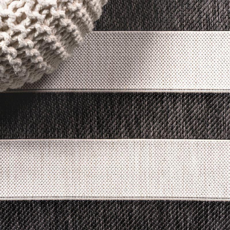 2'x8' Aveiro Wide Stripe Indoor/Outdoor Runner Rug, Black/Cream - JONATHAN Y
