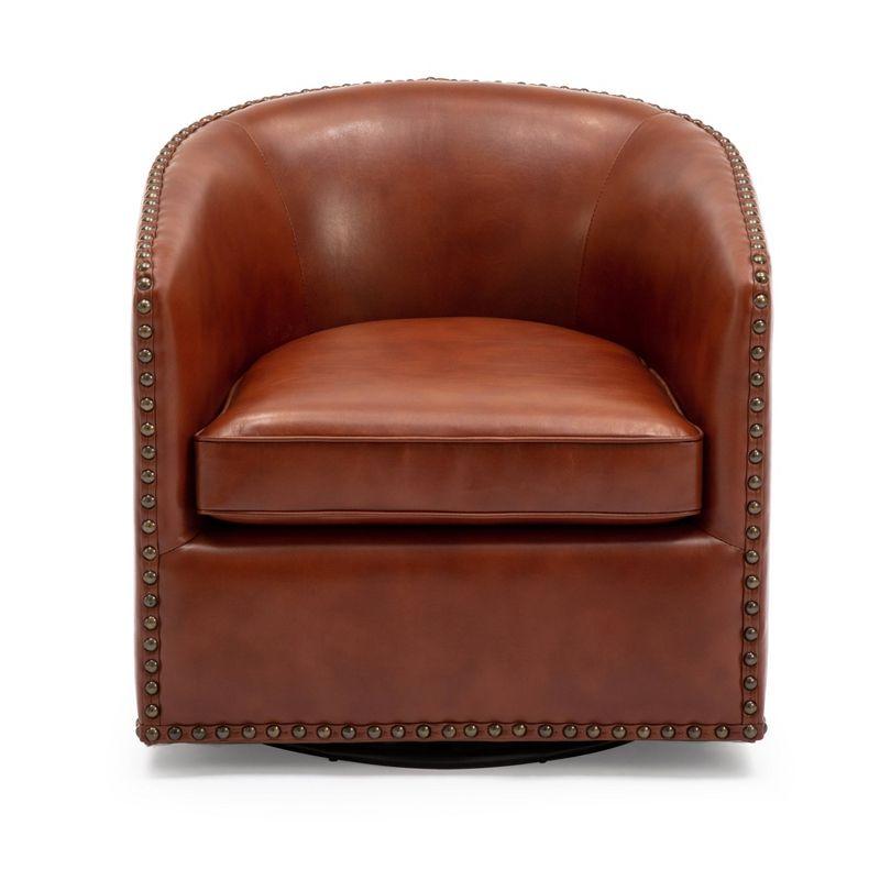 Comfort Pointe Tyler Swivel Arm Chair Caramel: Upholstered Faux Leather, Metal Legs, No Assembly Required